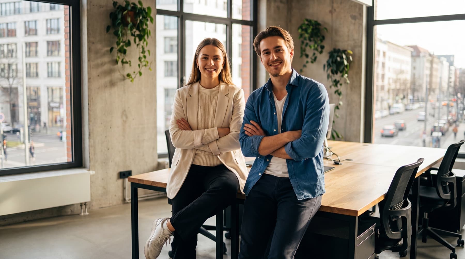 Zwei Personen im modernen Büro, professionelles Sales-Team